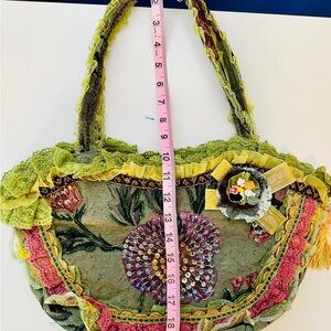 Floral Embellished Green and Pink Women's Bag NWOT